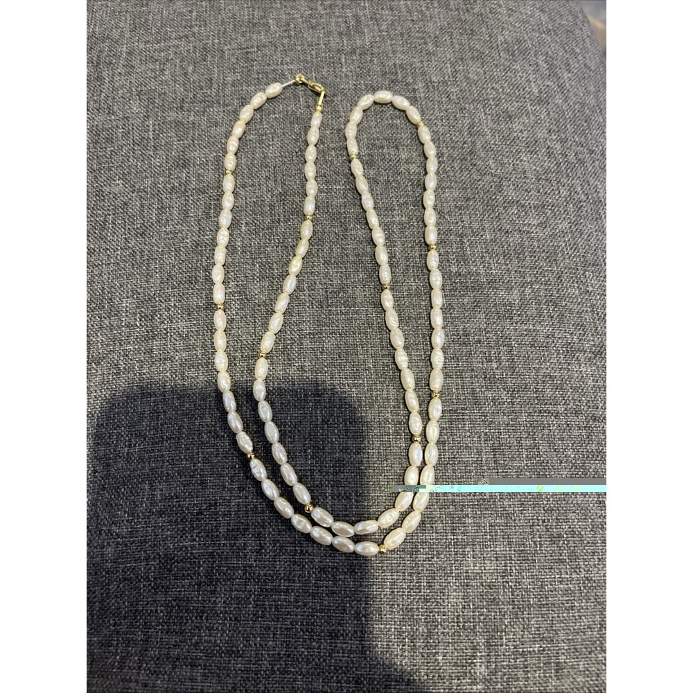 14K Gold Spacers Real Rice Pearl Necklace 28" PAY 537 Vintage